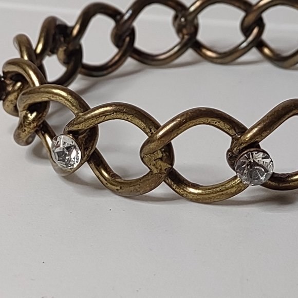 Vintage Gold Tone Metal And Clear Rhinestone Bangle - Picture 7 of 12